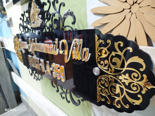 Custom Acrylic House Name Plate with Golden 3D Lettering