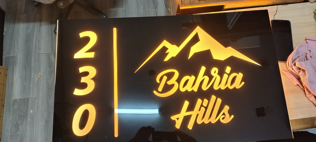 3D Acrylic LED House Number Plate with Golden Illumination