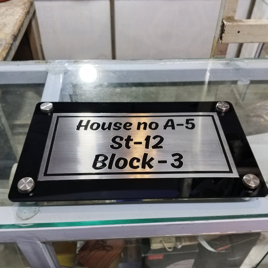 Black Acrylic House Name Plate with SS Panel and Custom Address