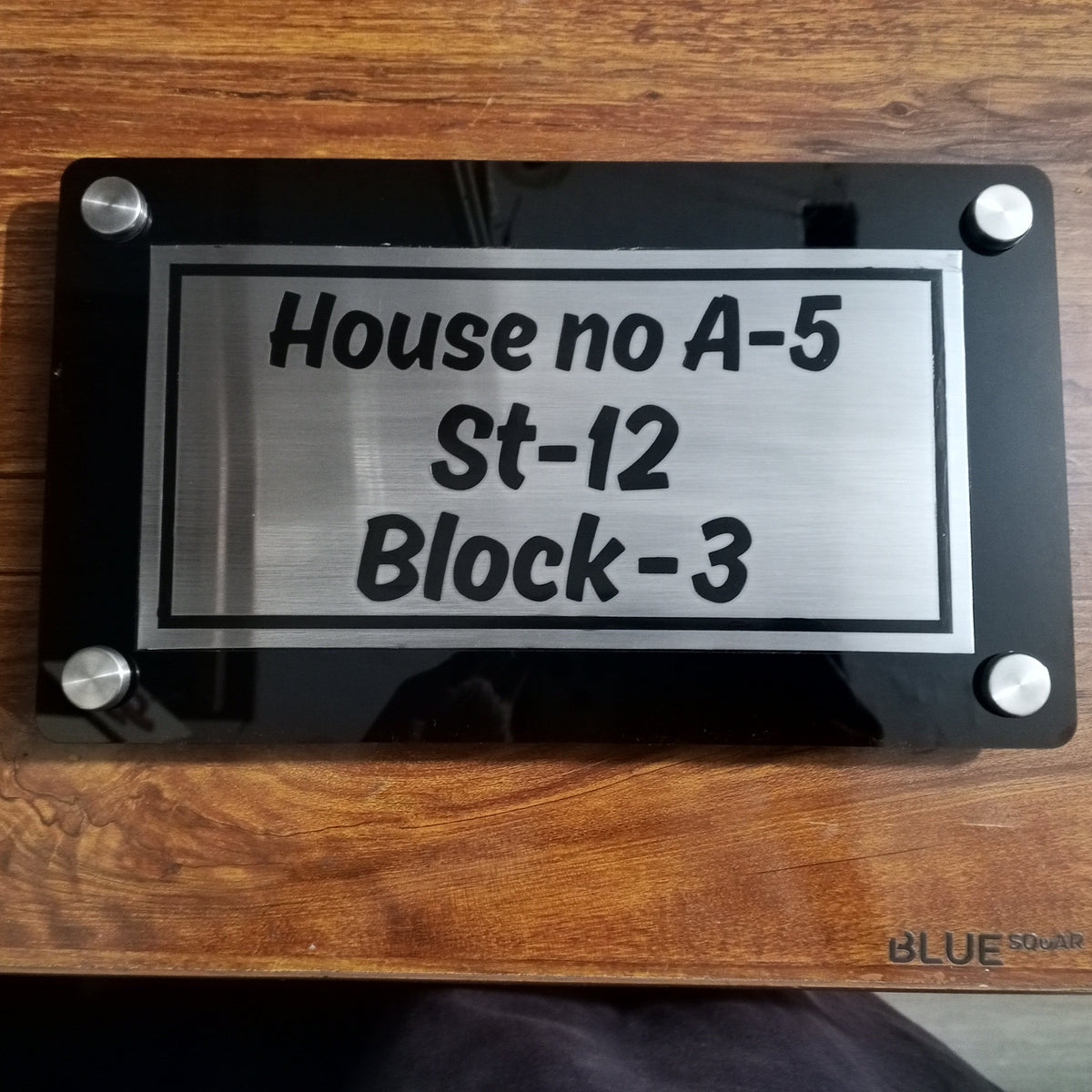 Black Acrylic House Name Plate with SS Panel and Custom Address