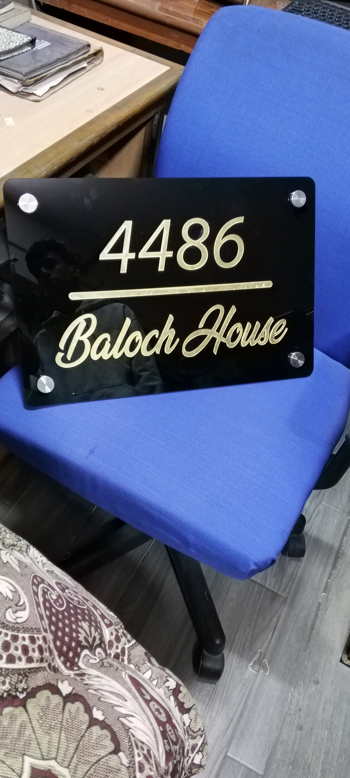 Custom Acrylic House Name Plate with Golden 3D Acrylic Letters
