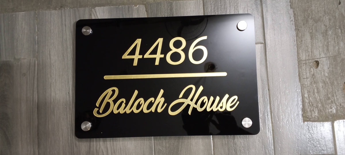 Custom Acrylic House Name Plate with Golden 3D Acrylic Letters