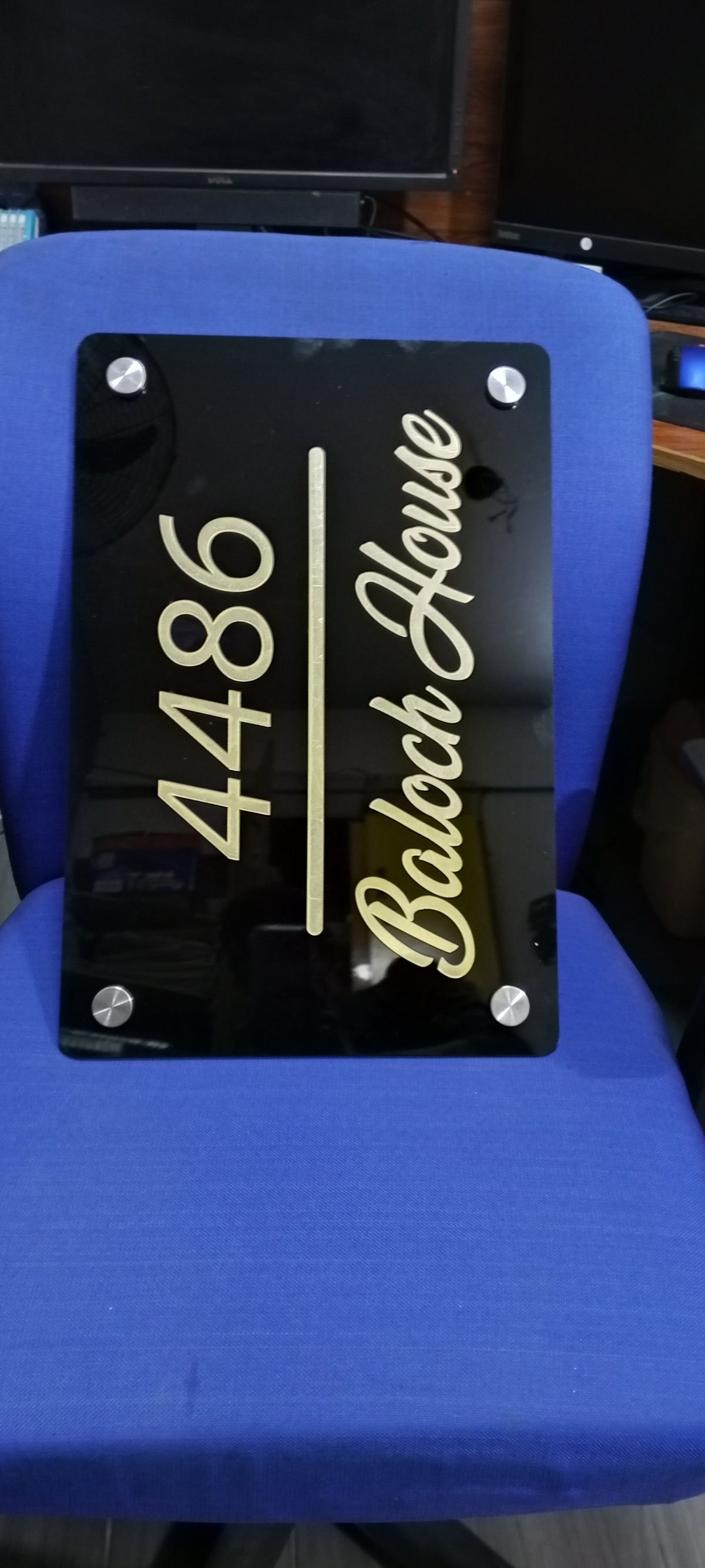 Custom Acrylic House Name Plate with Golden 3D Acrylic Letters