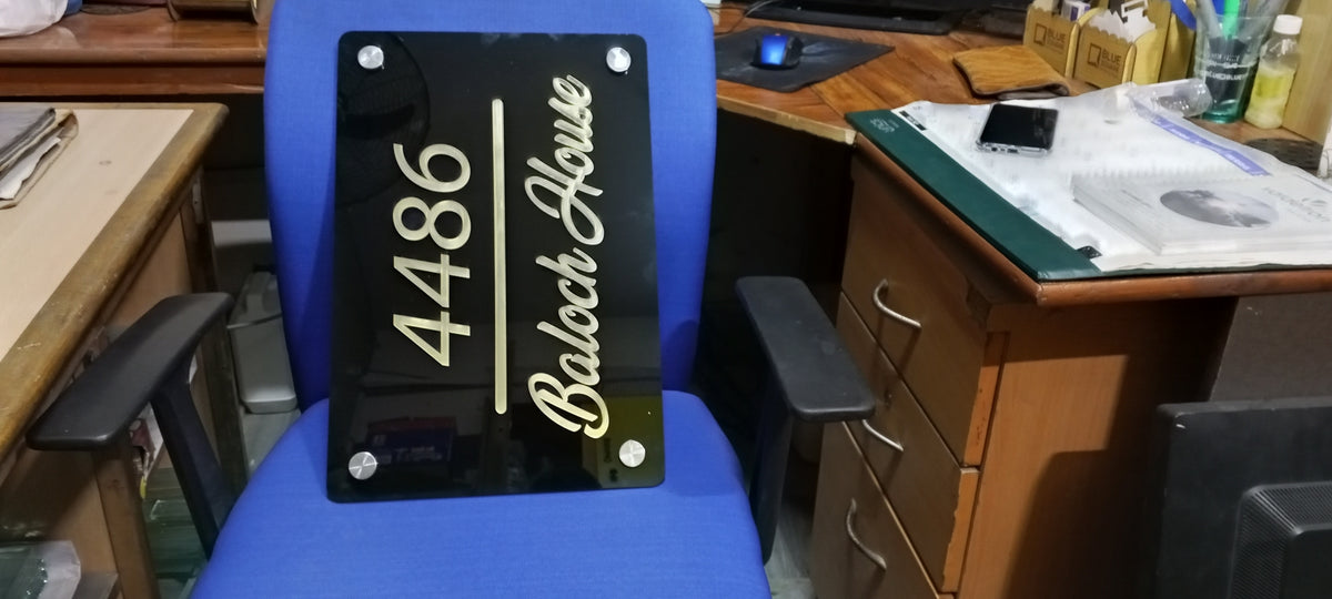 Custom Acrylic House Name Plate with Golden 3D Acrylic Letters