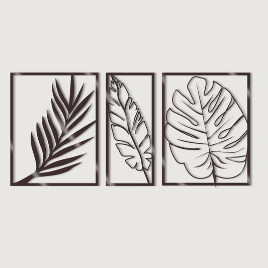 Leaves Wall Art / Set of 3 Panels with Monstera Leaf / Botanical Living Room Decor / Large Wood Wall Art